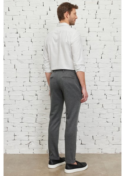 Erkek Antrasit Slim Fit Dar Kesim Kuşgözü Desenli Beli Bağlamalı Jogger Pantolon