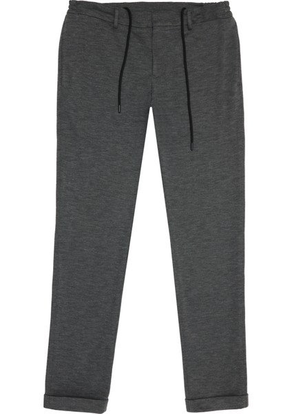 Erkek Antrasit Slim Fit Dar Kesim Kuşgözü Desenli Beli Bağlamalı Jogger Pantolon