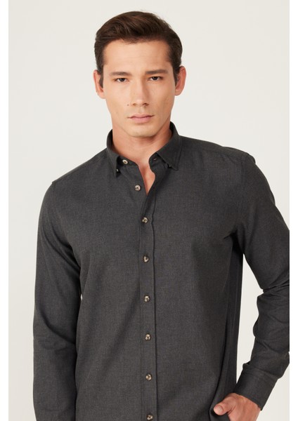 Erkek Antrasit Slim Fit Dar Kesim Düğmeli Yaka Flanel Oduncu Kışlık Gömlek fırsatları