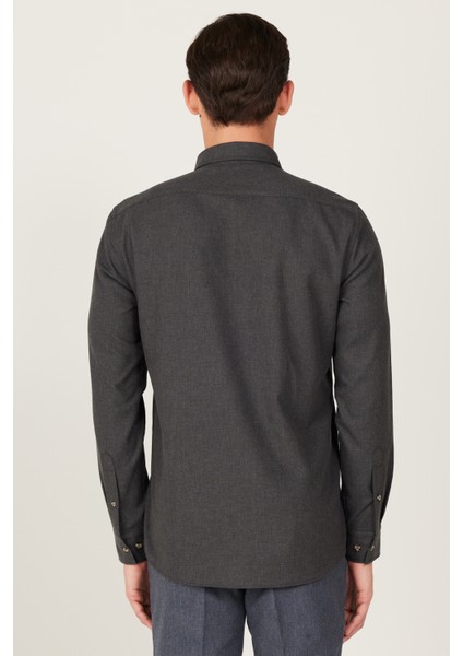 Erkek Antrasit Slim Fit Dar Kesim Düğmeli Yaka Flanel Oduncu Kışlık Gömlek indirimleri