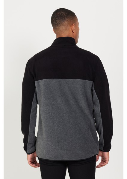 Erkek Siyah-antrasit Standart Fit Normal Kesim Günlük Rahat Çift Renkli Polar Spor Sweatshirt