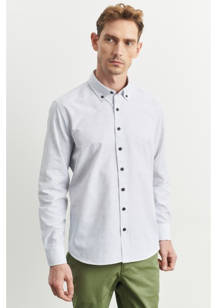 ALTINYILDIZ CLASSICS Erkek Haki Slim Fit Dar Kesim Düğmeli Yaka Baskılı Gömlek fırsatları