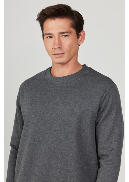 AC&Co / Altınyıldız Classics Erkek Antrasit-melanj Standart Fit Normal Kesim Içi Polarlı 3 Iplik Bisiklet Yaka Sweatshirt