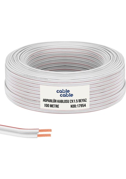 Cable Cable Kordon Hoparlör Kablosu 2 x 1.5 mm Beyaz 100 mt Cablecable