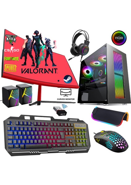 XSR239 I7 2600 16GB Ram 512GB SSD 4gb RX550 Ekran Kartı 24" Curved Oyunucu Tavsiye Sistem