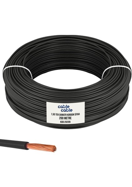 Cable Cable Seslendirme Tesisat Kablosu 1.5 Tek Damar Siyah 200 mt Cablecable