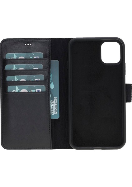 Apple iPhone 11 Uyumlu Deri Cüzdanlı Kılıf Siyah fırsatları