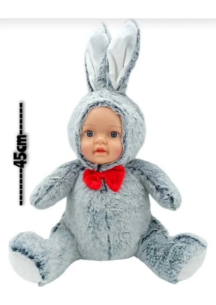 Berattoys 45 cm Peluş Bebek Gerçek Yüzlü Tavşan Bebek Peluş Tavşan Peluş Oyuncak Uyku Arkadaşı