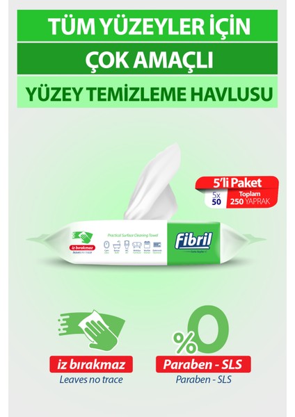 Pratik Yüzey Temizlik Havlusu Temizlik Çam Kokulu 5 x 50 (Toplam 250 Yaprak)