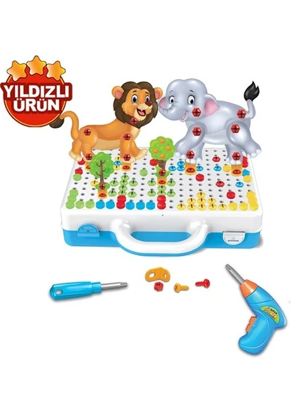 Berat Toys Berattoyseğitici Pilli Matkap Oyuncak Matkap Seti 3D Yapboz Matkap