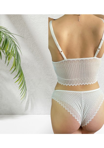 Dantel Çapraz Detaylı Uzun Bralet/büstiyer Takım