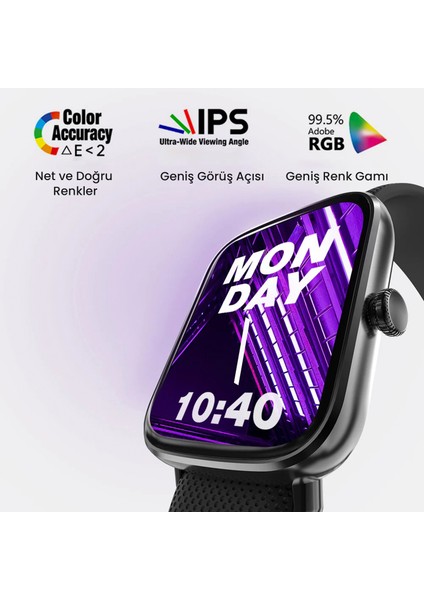 FutureFit Zone IP68 Su Geçirmez Nabız Spor Sağlık Sp02 Kan Oksijen Takibi Arama Özellikli iOS&Android 43mm Akıllı Saat Siyah