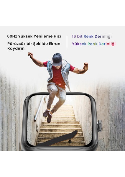 FutureFit Zone IP68 Su Geçirmez Nabız Spor Sağlık Sp02 Kan Oksijen Takibi Arama Özellikli iOS&Android 43mm Akıllı Saat Siyah