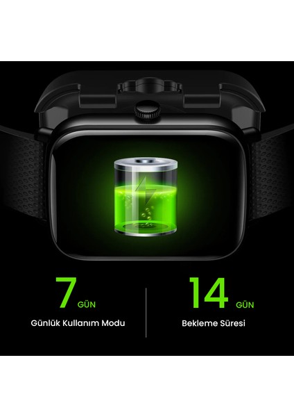 FutureFit Zone IP68 Su Geçirmez Nabız Spor Sağlık Sp02 Kan Oksijen Takibi Arama Özellikli iOS&Android 43mm Akıllı Saat Siyah