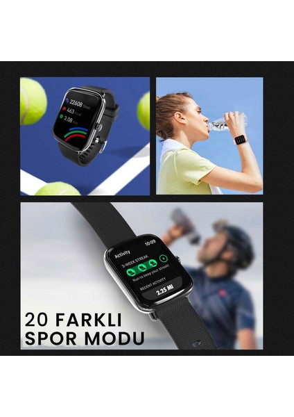 FutureFit Zone IP68 Su Geçirmez Nabız Spor Sağlık Sp02 Kan Oksijen Takibi Arama Özellikli iOS&Android 43mm Akıllı Saat Siyah