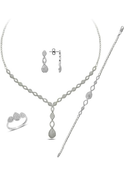 925 Ayar Gümüş Pırlanta Montör Salkım Su Yolu Set