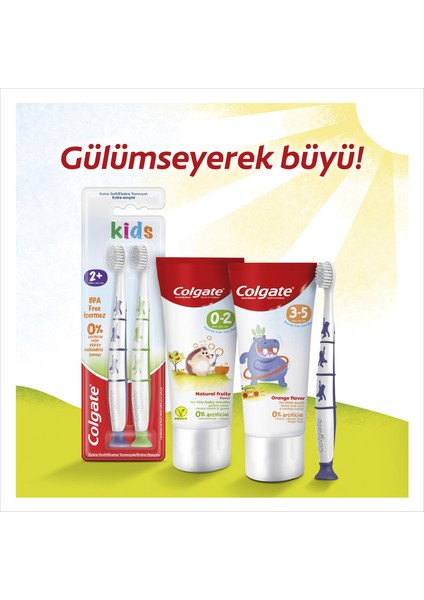 3-5 Yaş Portakal Aromalı Florürsüz Çocuk Diş Macunu 60 ml x2 Adet + Fırça Kabı Hediye