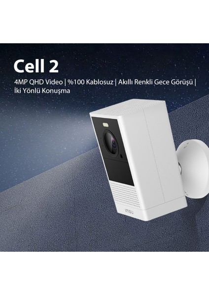 IMOU Cell 2 White Dış Ortam Kablosuz WiFi Kamera/4MP-Renkli Gece Görüşü-PIR Algılama-Şarj Edilebilir Batarya-IP65-SD Kart-Bulut(IPC-B46LP-White)