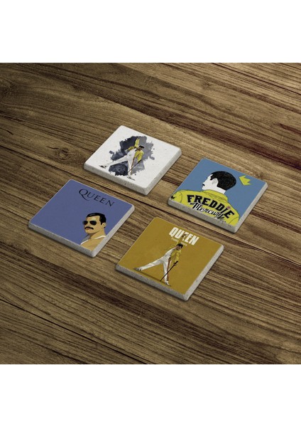 Freddie Mercury, Queen Müzik Grubu Doğal Taş Traverten Bardak Altlığı 4 Lü Set modelleri