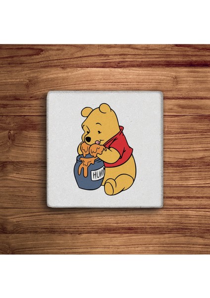 Winnie The Pooh Temalı Doğal Taş Traverten Bardak Altlığı 4 Lü Set