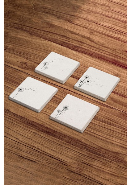 Yabani Çiçek Dandelion Doğal Taş Traverten Bardak Altlığı 4 Lü Set modelleri