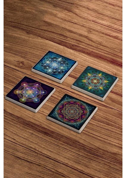 Sri Yantra, Yaşam Çiçeği, Metatron Doğal Taş Traverten Bardak Altlığı 4 Lü Set fiyatları