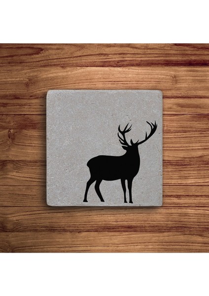 Vahşi Hayvanlar ve Orman Temalı Doğal Taş Traverten Bardak Altlığı 4 Lü Set modelleri