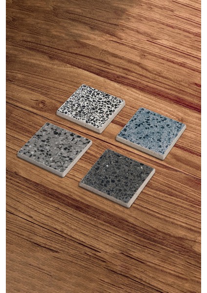 Dark Terrazzo Doğal Taş Traverten Bardak Altlığı 4 Lü Set