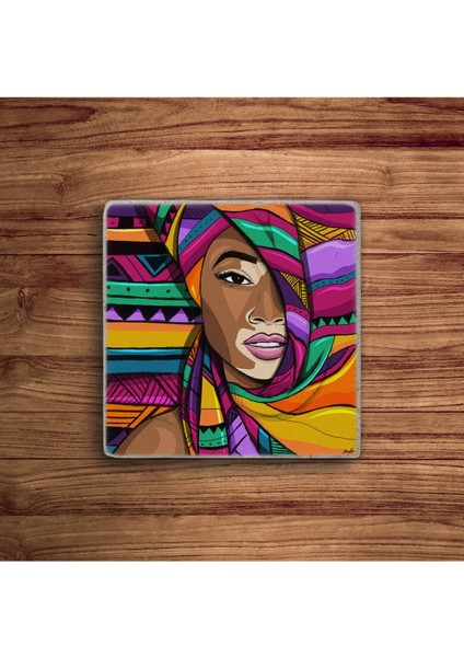 Afrikalı Kadın Temalı Doğal Taş Traverten Bardak Altlığı 4 Lü Set modelleri