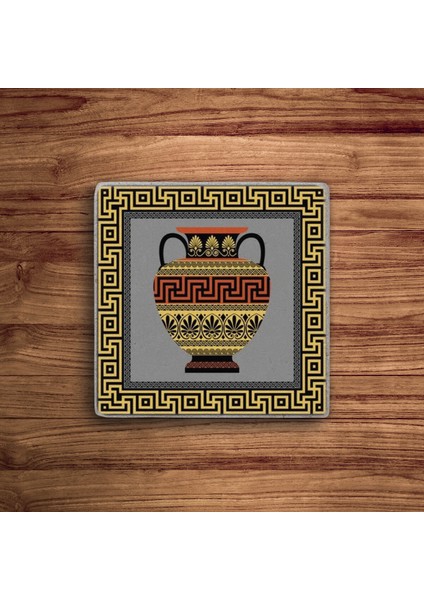 Greek Ornament, Yunan Motif Desenli Doğal Taş Traverten Bardak Altlığı 4 Lü Set fiyatları