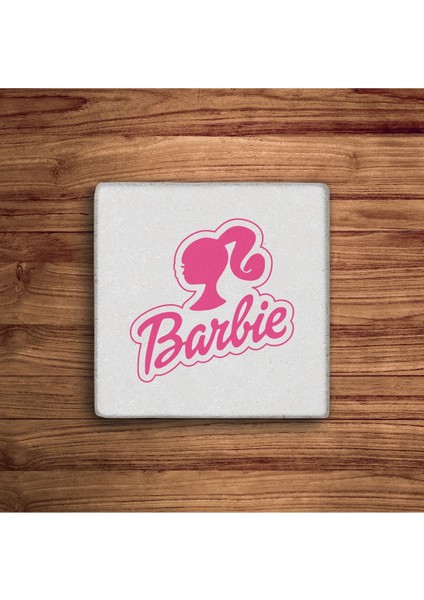 Barbie Temalı Doğal Taş Traverten Bardak Altlığı 4 Lü Set