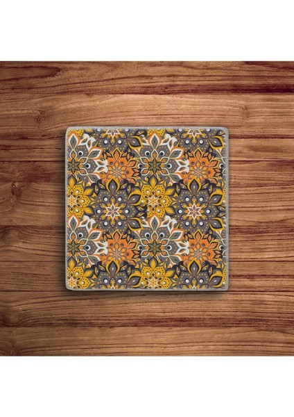 Çiçek Tile Desen Mandala Tema Doğal Taş Traverten Bardak Altlığı 4 Lü Set fiyatları