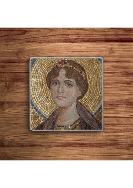 Zeugma Mozaiği, Çingene Kızı Mozaiği Doğal Taş Traverten Bardak Altlığı 4 Lü Set