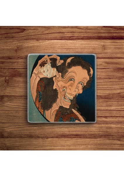 Hokusai Katsushika, Hokusai Hayaleti Doğal Taş Traverten Bardak Altlığı 4 Lü Set modelleri