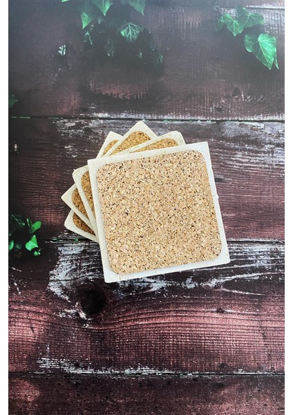 Vintage Drink Temalı Doğal Taş Traverten Bardak Altlığı 4 Lü Set