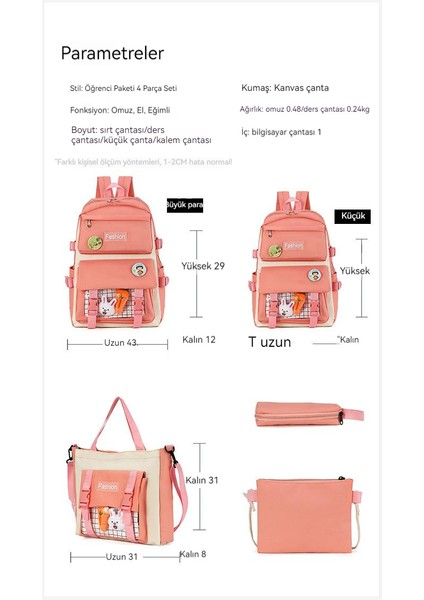 Büyük Kapasiteli Dört Parçalı Öğrenci Okul Çantası Ayı (Yurt Dışından) modelleri