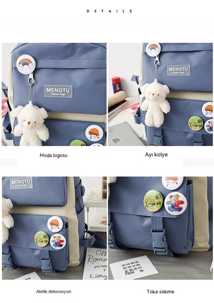 Büyük Kapasiteli Beş Parçalı Yeni Öğrenci Okul Çantası Ayı Seti (Yurt Dışından) modelleri