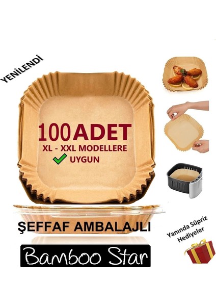 Bamboo Star Airfryer Pişirme Kağıdı Xl-Xxl Büyük Boy 100 Adet Hava Fritöz Parşömen Kağıdı Fırın Kağıdı Tek Kullanımlık Hava Fritöz Kağıt Fırın Sıcak Hava Fritöz Pişirme Kızartma Tavası Için Uygun 20CM