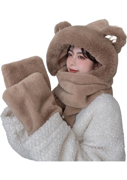 Sonbahar ve Kış Peluş Eşarp Eldiven Üç Parçalı Kalınlaşmış Şapka Kadınlar Için (Yurt Dışından)