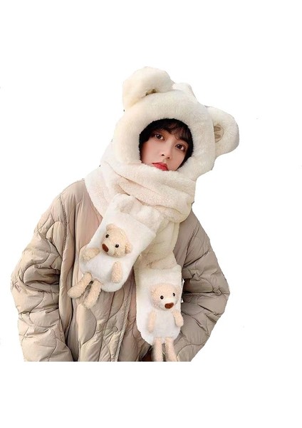 Kadınlar Için Sonbahar ve Kış Peluş Eşarp Eldiven Üç Parçalı Karikatür Şapka (Yurt Dışından)