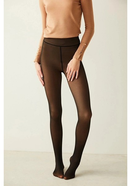 Termal Içi Ten Rengi Polarlı Siyah Külotlu Çorap