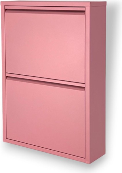 2 Raflı Metal Ayakkabılık | Pembe | 2li Metal Ayakkabı Dolabı | Rehome