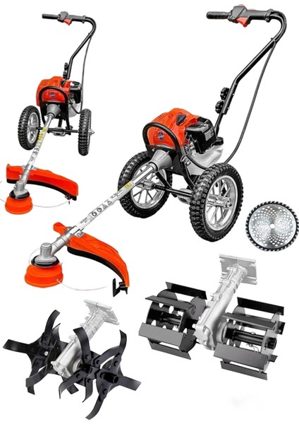 7.9 Hp Benzinli Tekerlekli Çim Ot Çalı Biçme Makinası Tırpan 2 Adet Çapalama Aparatı Profesyonel