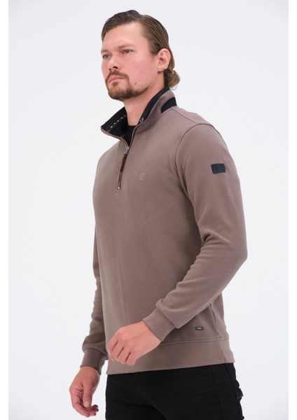 Vizon Fermuarlı Regular Fit Süet Detaylı Uzun Kollu Erkek Selanik Sweatshirt modelleri