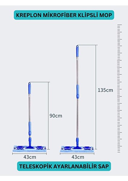 Akalın istediğin Bezi Tak Kullan Mandallı Mop Teleskopik Saplı +1 Yedek Bez Hediyeli (Yer Cam Temizliği)