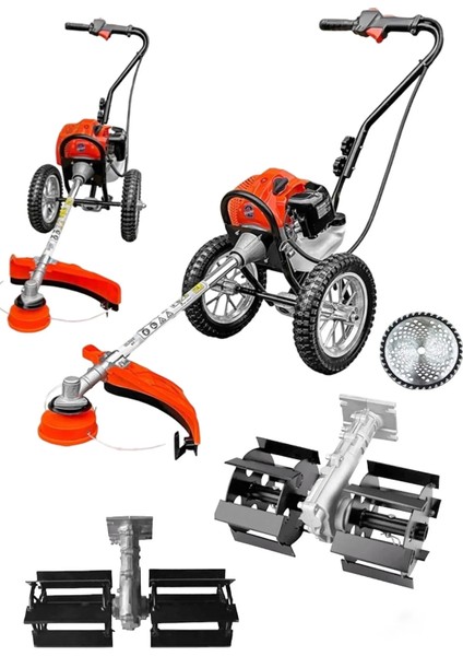 7.9 Hp Benzinli Tekerlekli Çim Ot Çalı Biçme Makinası Tırpan Çapalama Aparatı Profesyonel Dynamic