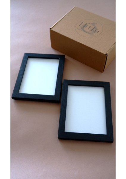 Ahşap Çerçeve 13 x 18 cm 2'li Set Siyah & Beyaz & Ahşap Renkli Premium Cerceve
