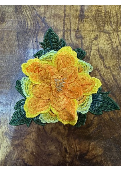 18X17 cm Turuncu Kabartma Nakış Işleme Çiçek Arma Yama Aplike