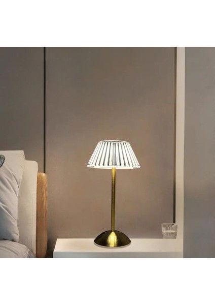 Dekoratif Kristal Şarjlı Yelpaze Gold LED Abajur, Masa Lambası, Dokunmatik 3 Renk Modu