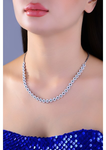 925 Ayar Gümüş Yeşil Papatya Salkım Pırlanta Montör Su Yolu Set fiyatları